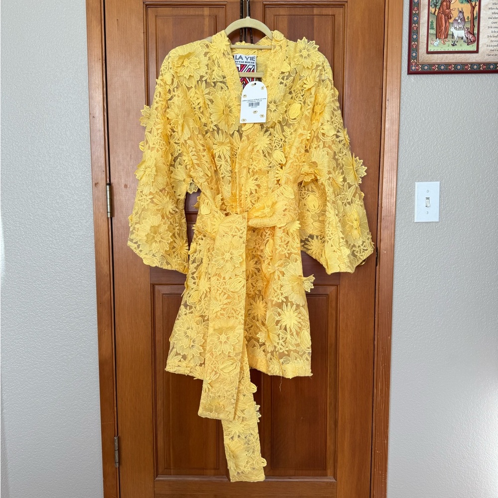 La Vie Style House Yellow Floral Lace Swim Coverup